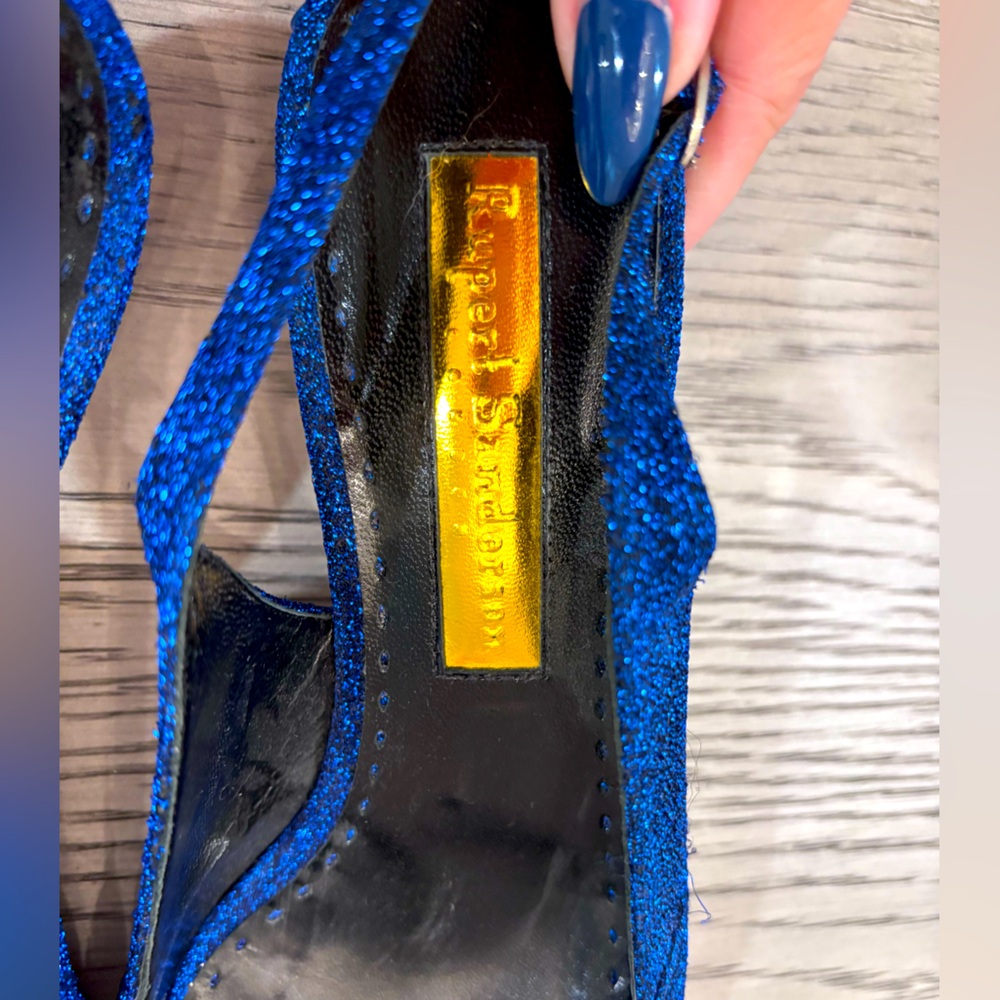 Rupert Sanderson Misty Crystal Lurex Slingback In Lapis Size 6.5 - Picture 10 of 11